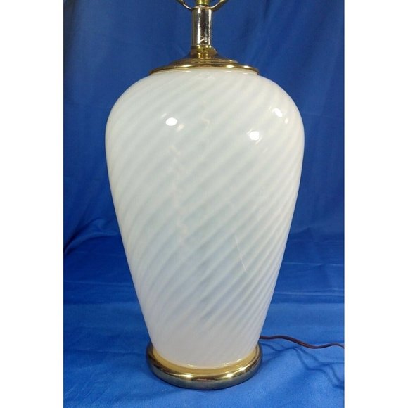 Vtg Mid-Century  Italian Murano Glass Ginger Jar Table Lamp White Swirl 1970s - Picture 2 of 7
